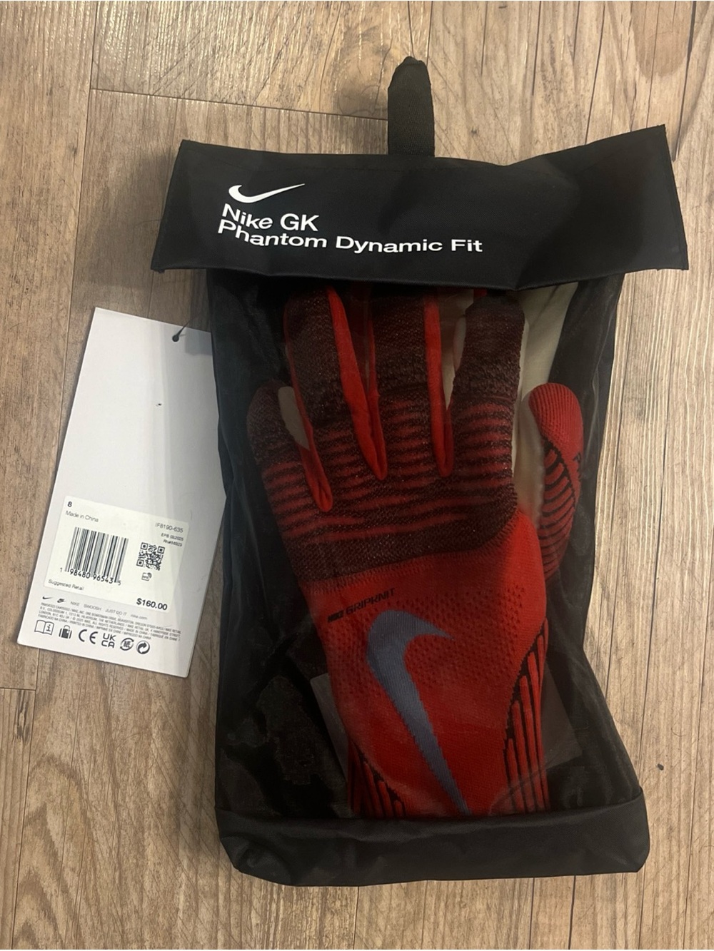 NWT Nike Phantom Dynamic Fit Soccer Goalkeeper Gloves IF8190-635 Crimson Sz 8